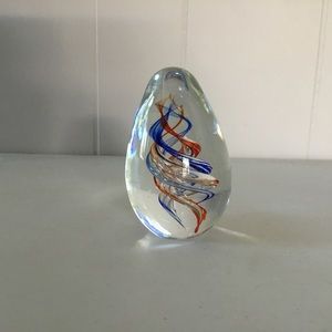 Vintage Art Glass Handmade Egg Paperweight Sculpture Red & Blue